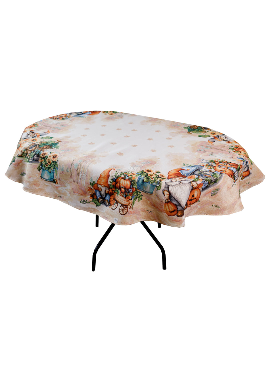 Oval Autumn Gnomes Tapestry Tablecloth | Thanksgiving, Fall Harvest Table Decor | Halloween Pumpkins Table Cover