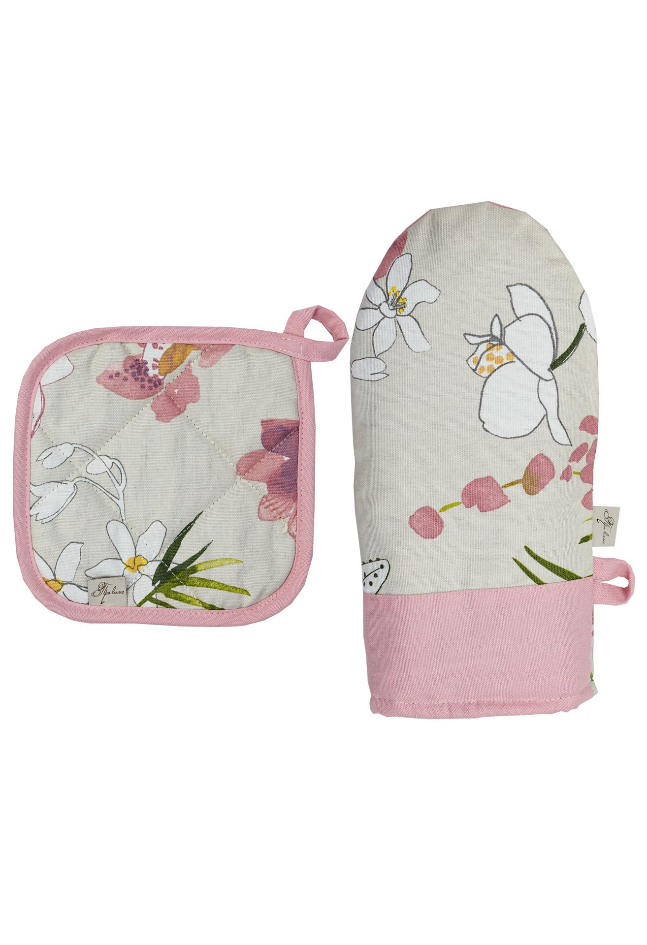 Cotton Orchid Pattern Tablecloth | Pink Floral Kitchen Textile Set, Housewarming Gift