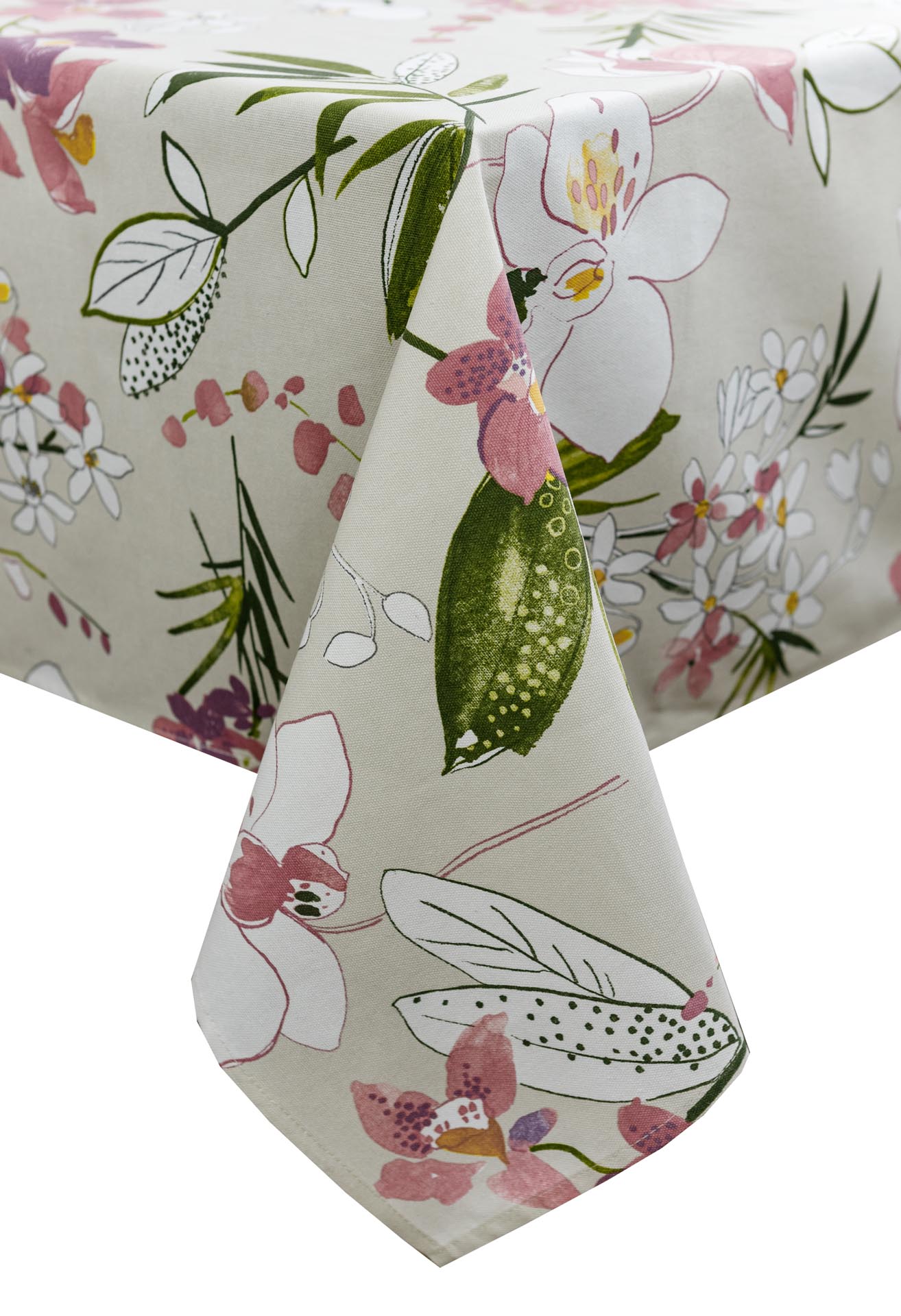 Cotton Orchid Pattern Tablecloth | Pink Floral Kitchen Textile Set, Housewarming Gift