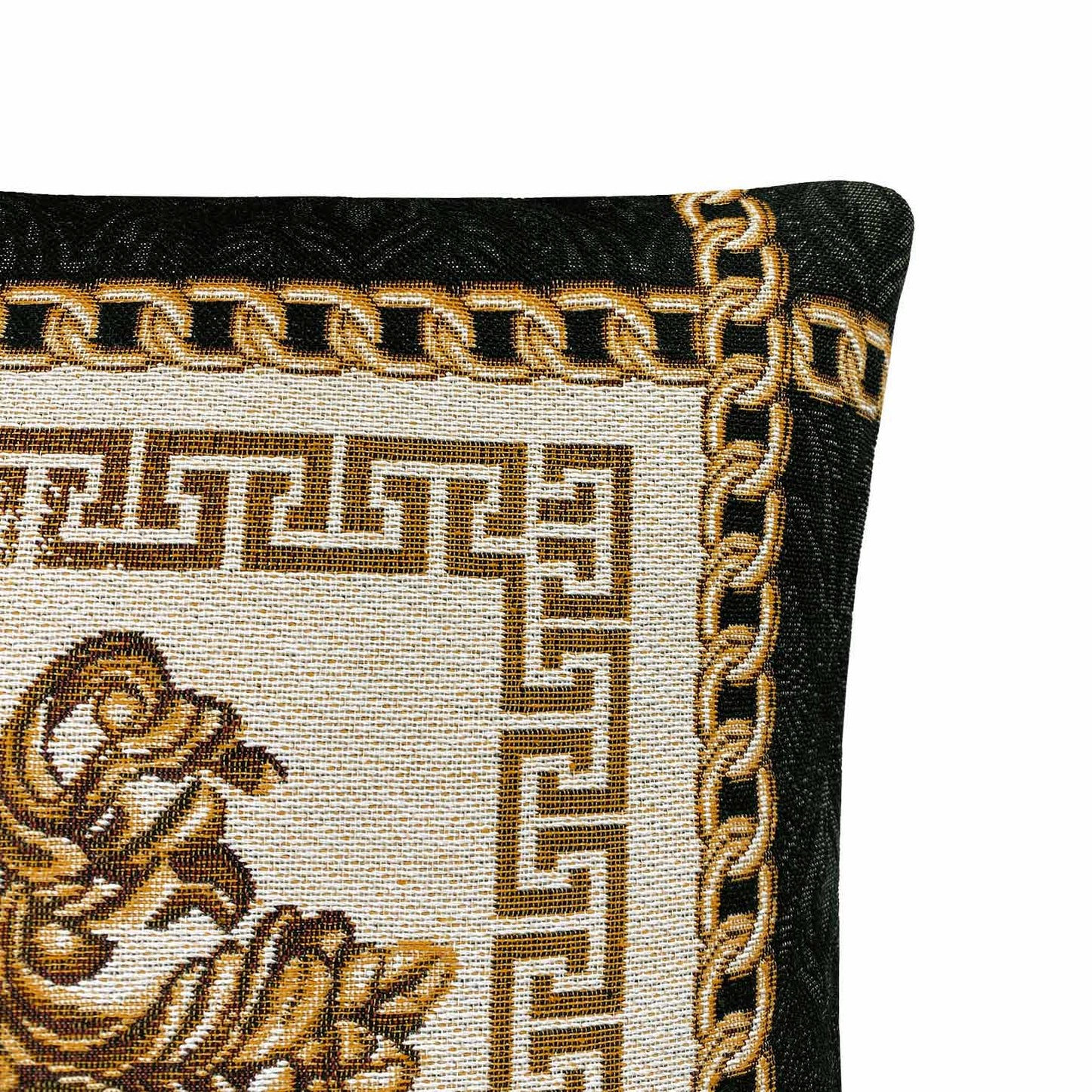 Black Tapestry Pillowcase With Gold Baroque Scroll Work Pattern | Luxury Home Decor, Kitchen, Living Room Textile, Gift Idea