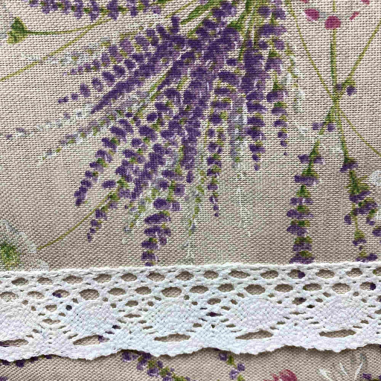 Cotton Tablecloth With Lavender Print And Lace Edging | Floral, Festive Kitchen Textile Set, Home Decor, Housewarming Present Idea
