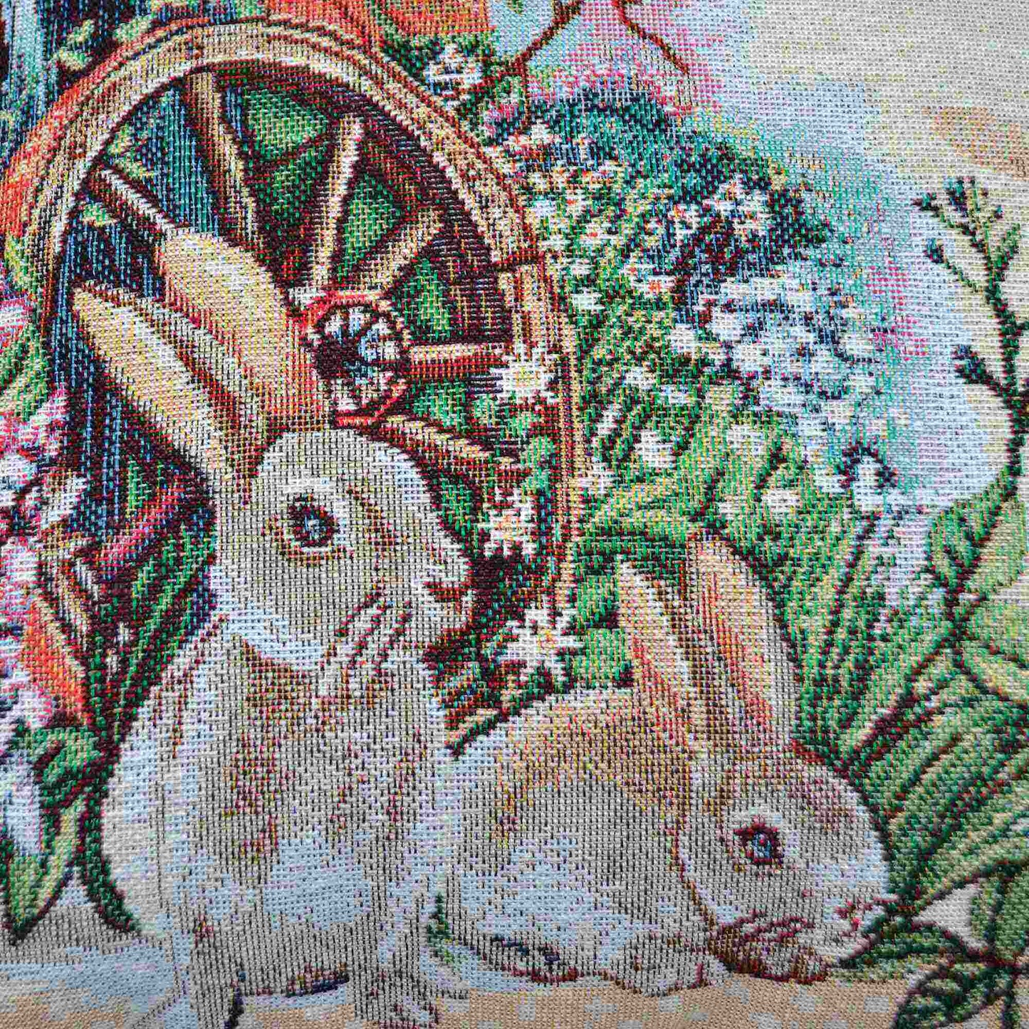 Beige Tapestry Tablecloth With Rabbits And Flowers Pattern | Kitchen And Living Room Textile Set, Festive Home Decor, Present Idea.