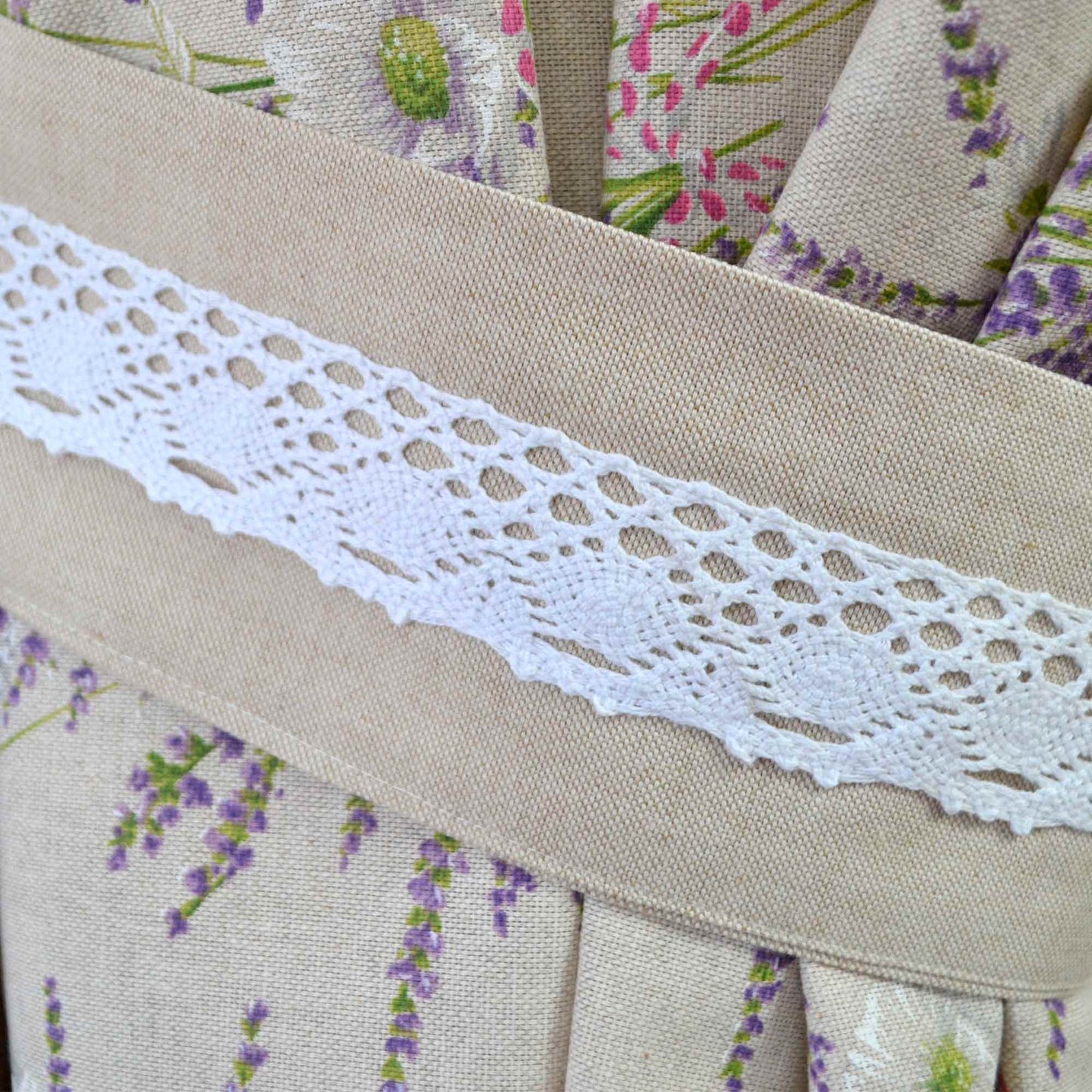 Cotton Tablecloth With Lavender Print And Lace Edging | Floral, Festive Kitchen Textile Set, Home Decor, Housewarming Present Idea