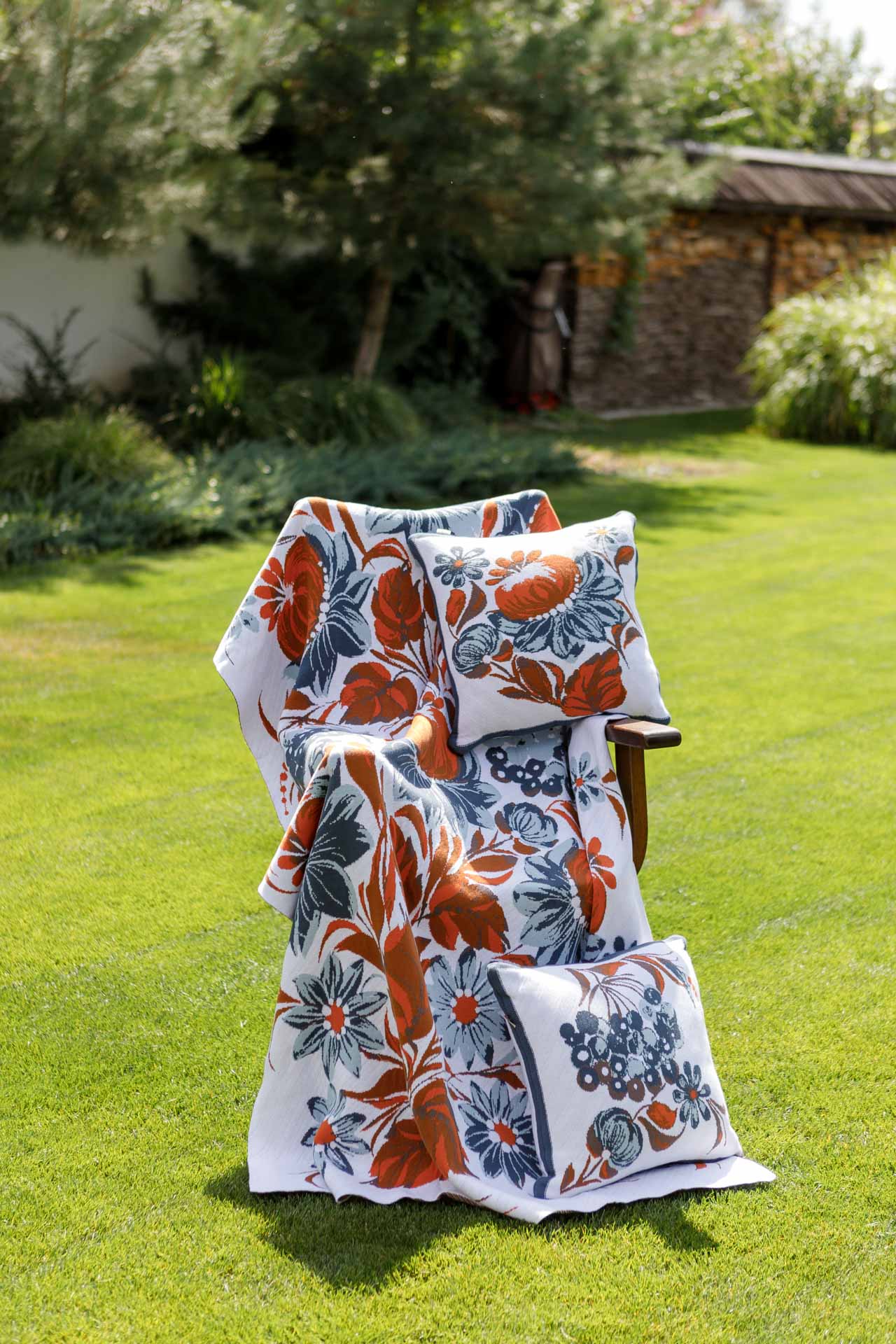 Ukrainian Style Knitted Throw Blanket, Petrykivka Floral Motif, Sofa Cover, Rustic Farmhouse Home Decor, Pillowcases With Bedspread Set