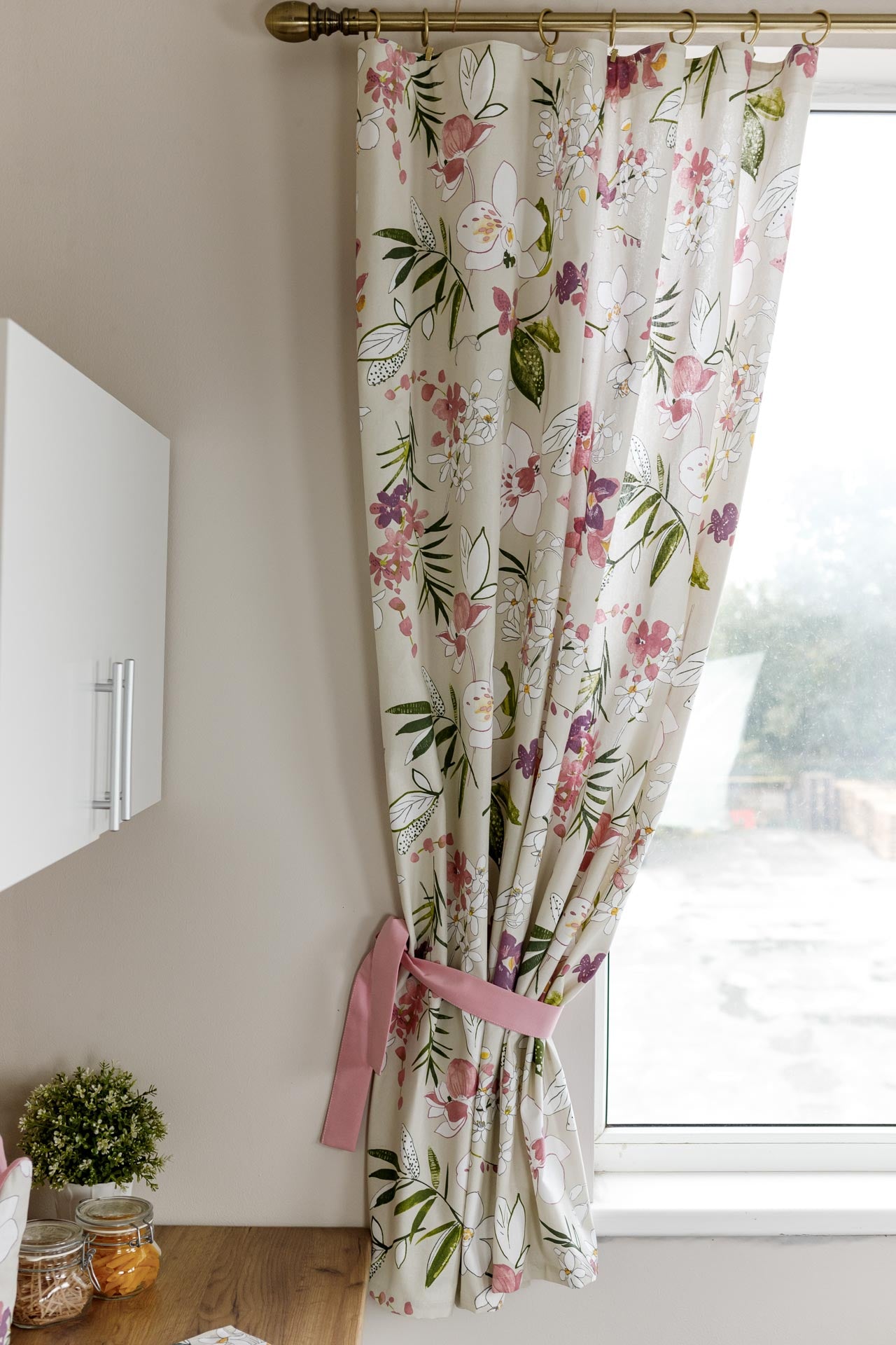 Cotton Orchid Pattern Tablecloth | Pink Floral Kitchen Textile Set, Housewarming Gift
