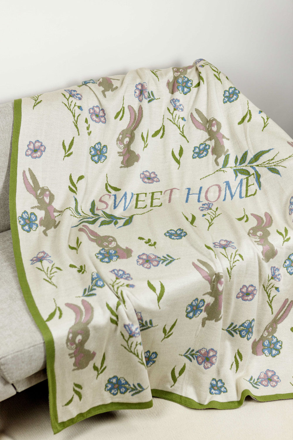 Knitted Pillowcase With Tassels, Bunny, Flowers, Sweet Home Words Pattern | Easter Holiday Festive Home Decor, Living Room, Bedroom Textile Set, Gift Idea