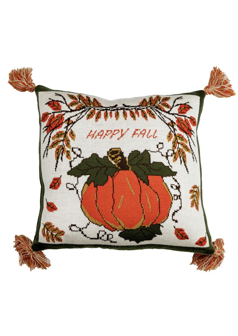 Knitted Fall Blanket | Pumpkin and Autumn Leaves Throw | Halloween Thanksgiving Home Decor | Cozy Living Room Gift