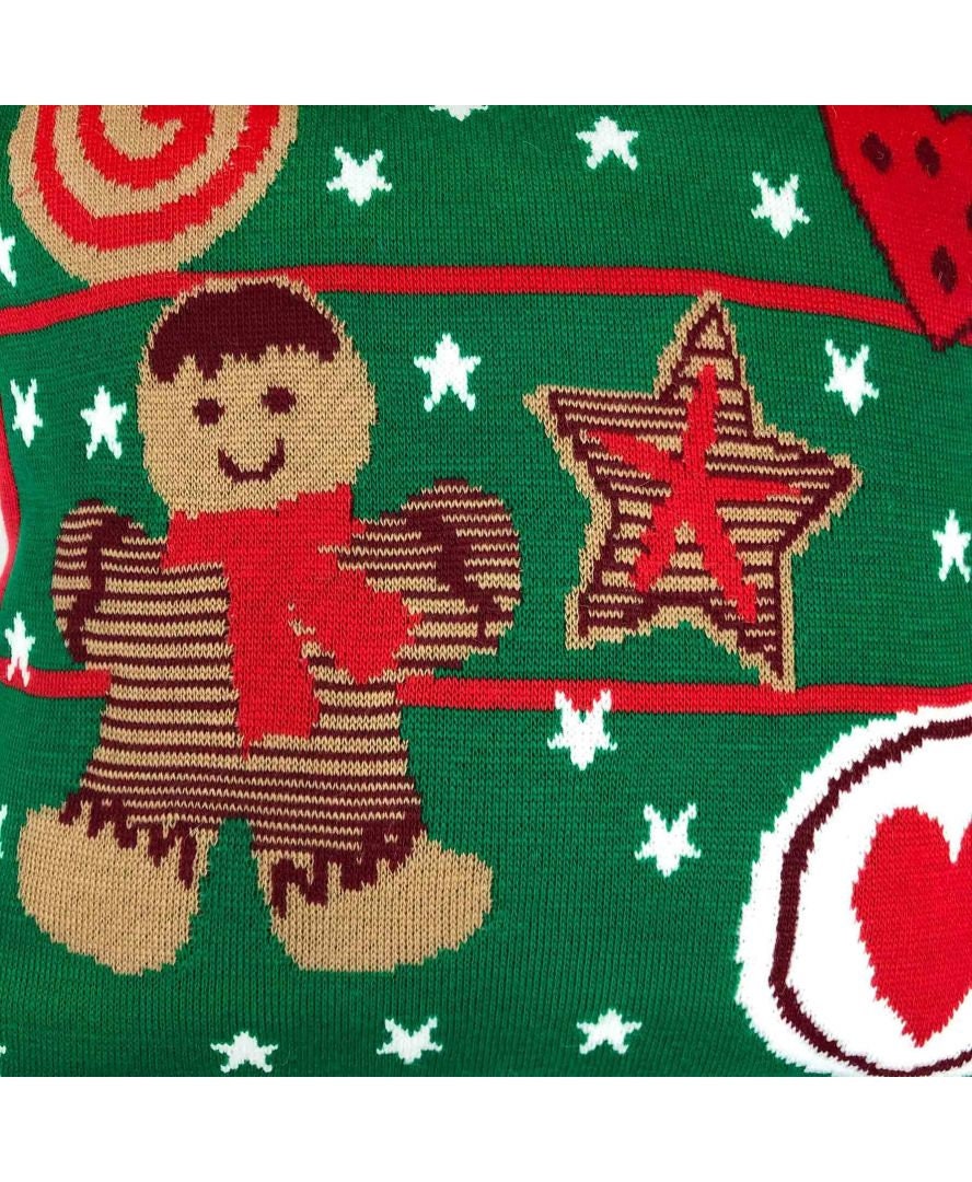 Green Knitted Pillowcase With Gingerbread Man Pattern | Festive Home Decor, Pillow Cover With Tassels, Winter Holidays Gift Idea For Family