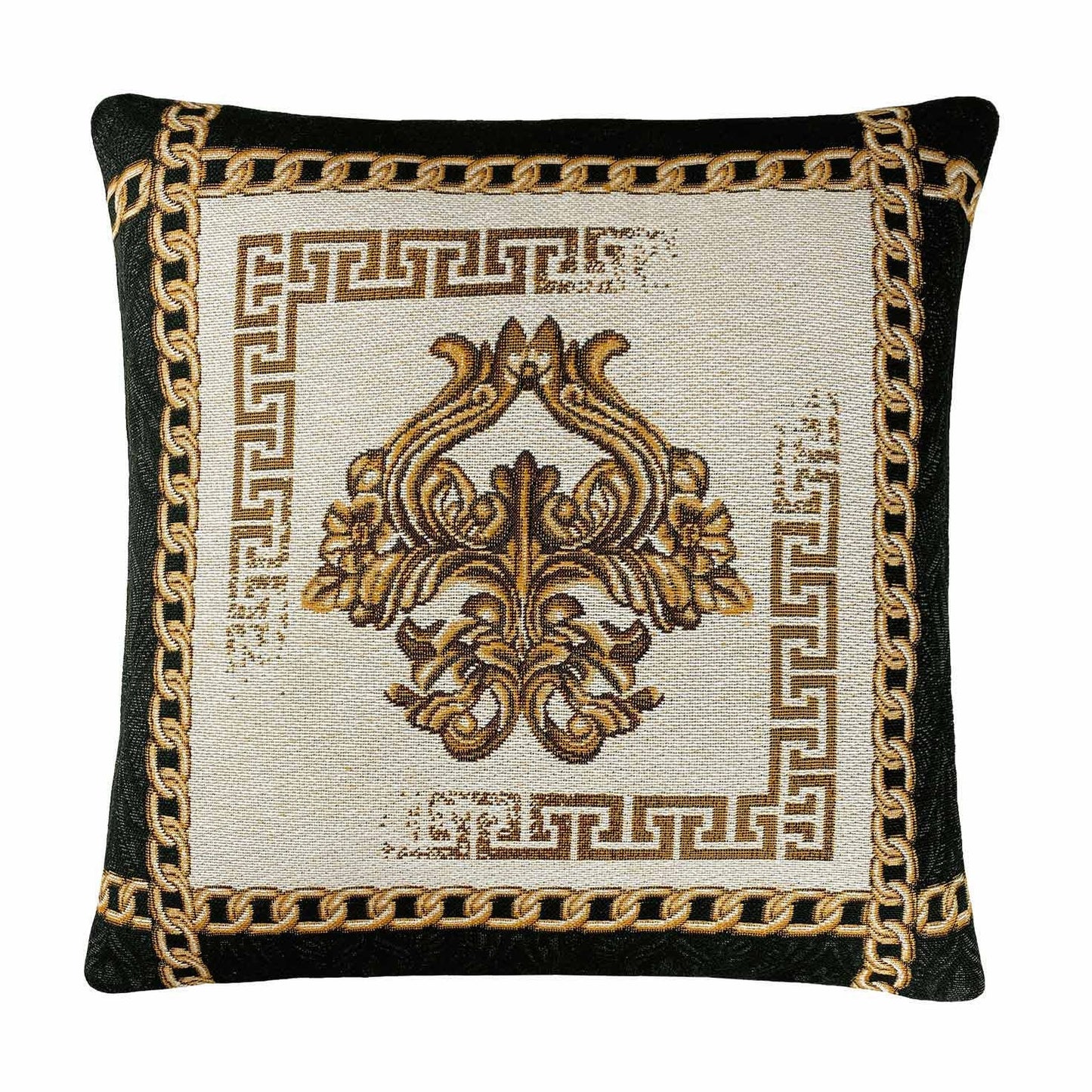 Black Tapestry Pillowcase With Gold Baroque Scroll Work Pattern | Luxury Home Decor, Kitchen, Living Room Textile, Gift Idea