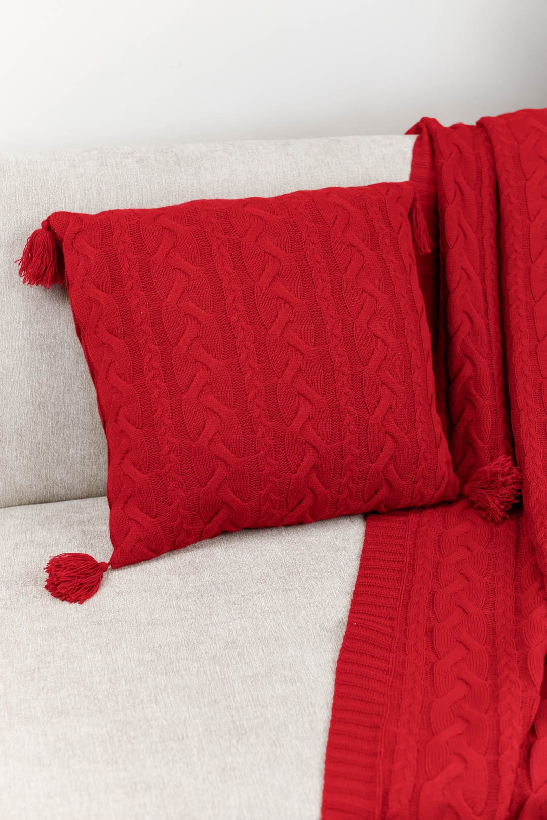 Red Cable Knitted Blanket | Warm Throw, Winter Holidays Home Decor, Housewarming Gift