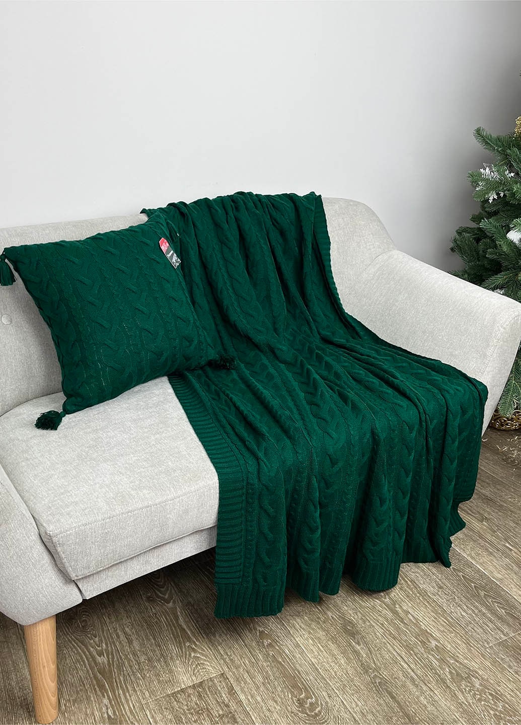 Green Cable Knitted Blanket | Warm Throw, Home Decor, Housewarming Gift