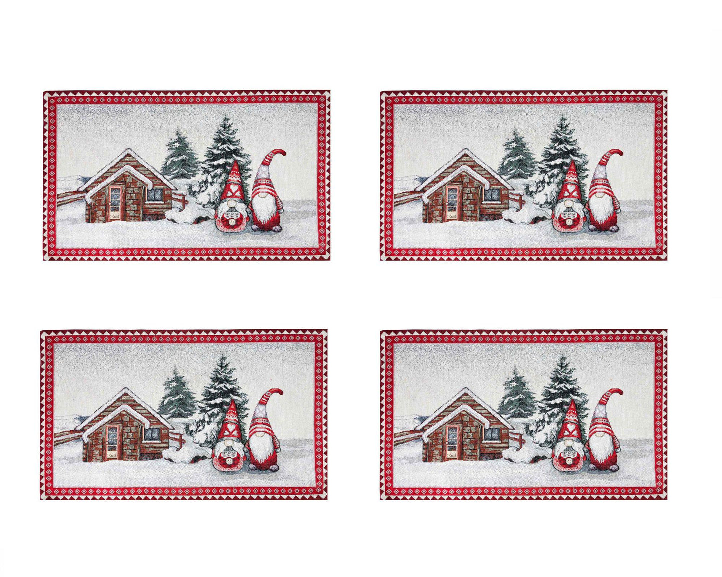 Silver Tapestry Placemat With Gnomes And Ukrainian pattern | Housewarming Gift Idea, Festive Kitchen Table Linens, X-mas Textile Set.