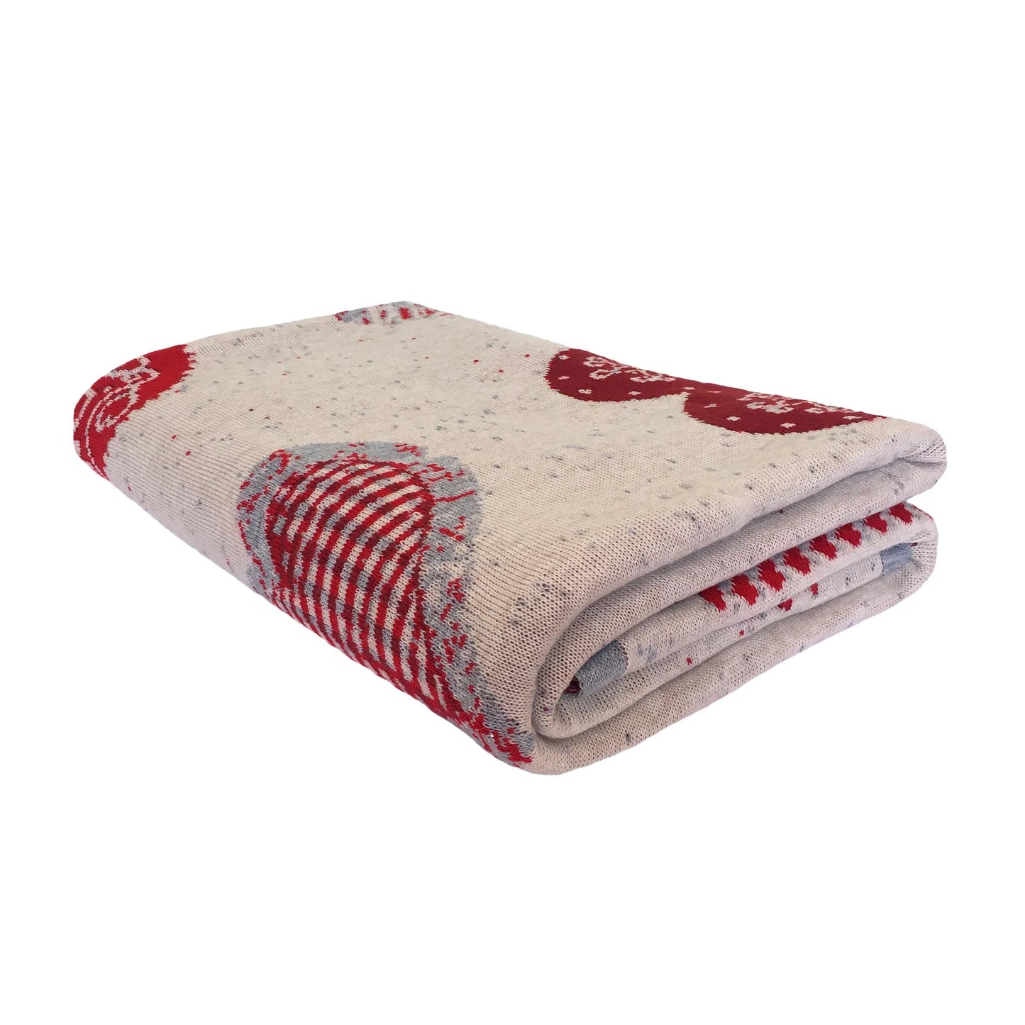 Beige Blanket With A Reindeer And Red Hearts Pattern | Festive Throw, Home Decor, Bedroom textile, Present Idea
