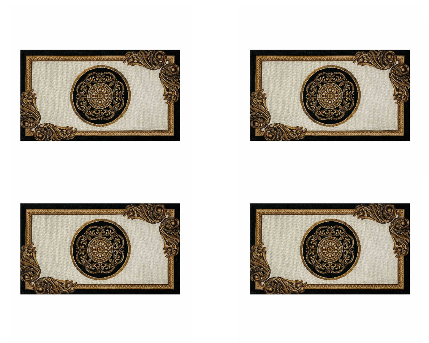 Baroque Style Tapestry Placemat With Medallion Pattern | White Cotton Golden Circle Napkin, Luxury Kitchen, Living Room Home Decor