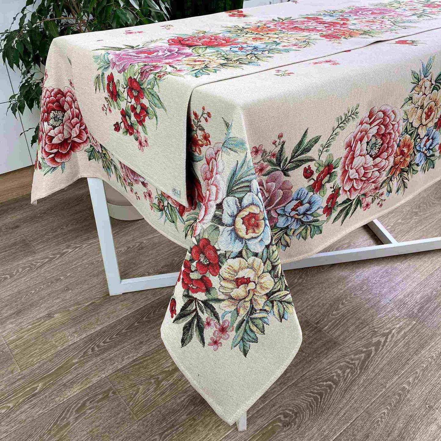 Tapestry Table Runner With Big Flowers Pattern | Floral Festive Kitchen, Living Room Textile, Friends And Family Gift Idea