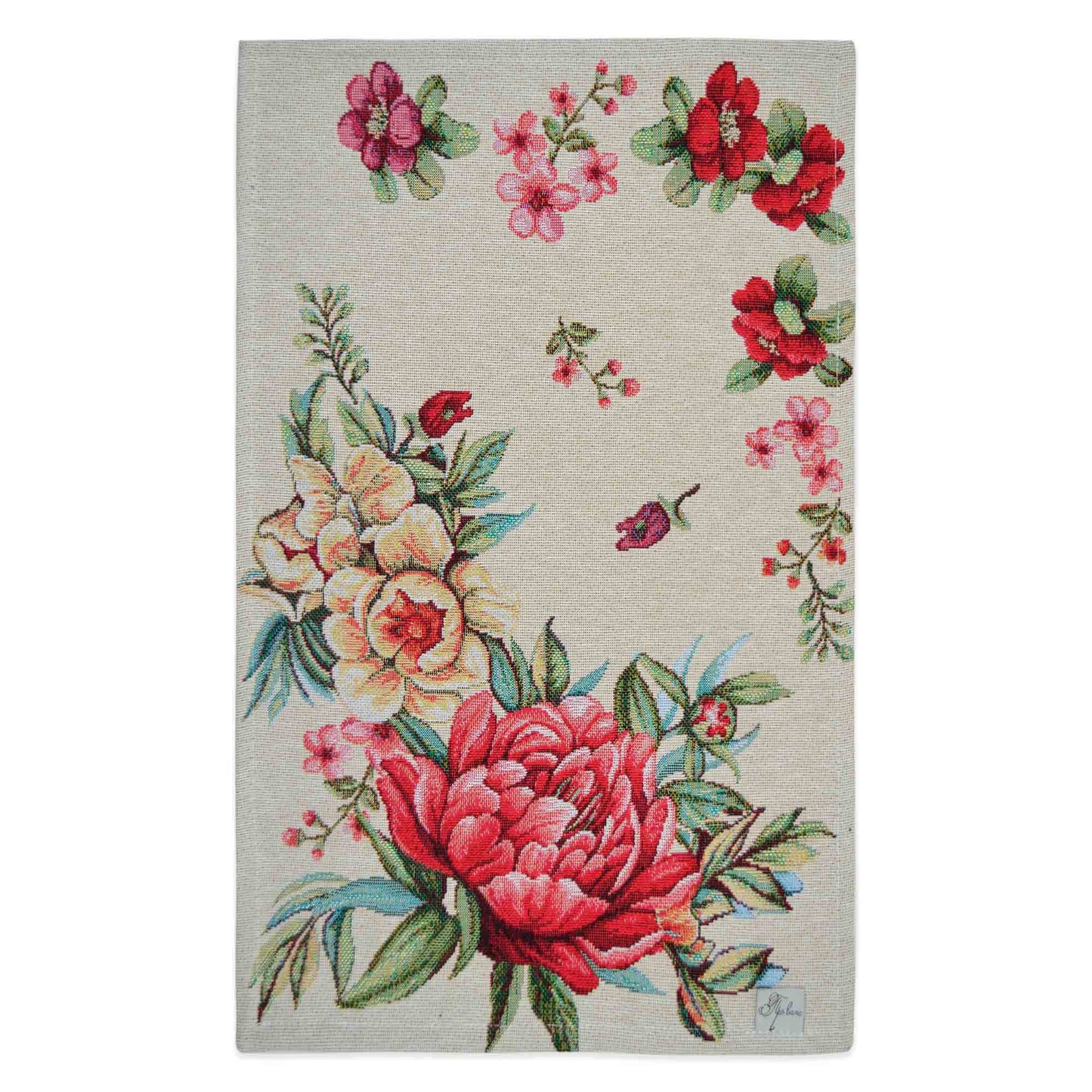 Set Of Four Beige Tapestry Placemats With Big Flowers Pattern | Festive Kitchen, Living Room Textile Set, Housewarming Present Idea