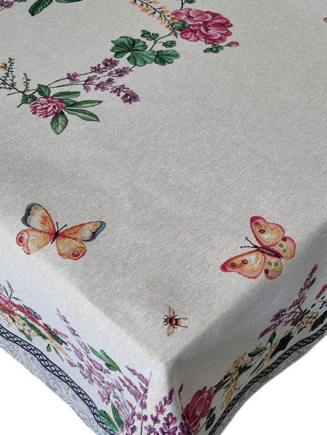 Tapestry Tablecloth With Lavender, Flowers, Butterflies Pattern | Festive Holiday Home Decor, Family, Friends Present Idea, Textile Set