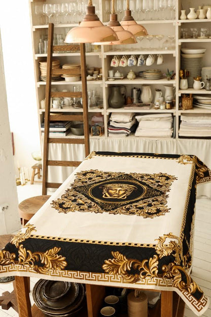 Baroque Style Tapestry Tablecloth With Gold Head Pattern | Luxury Home Decor, Living Room Textile, Gift Idea For Friends