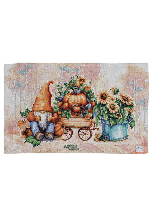4 Autumn Gnomes Tapestry Placemats Set | Thanksgiving Kitchen Decor, Halloween Pumpkins Table Cover | Fall Harvest Table Decor