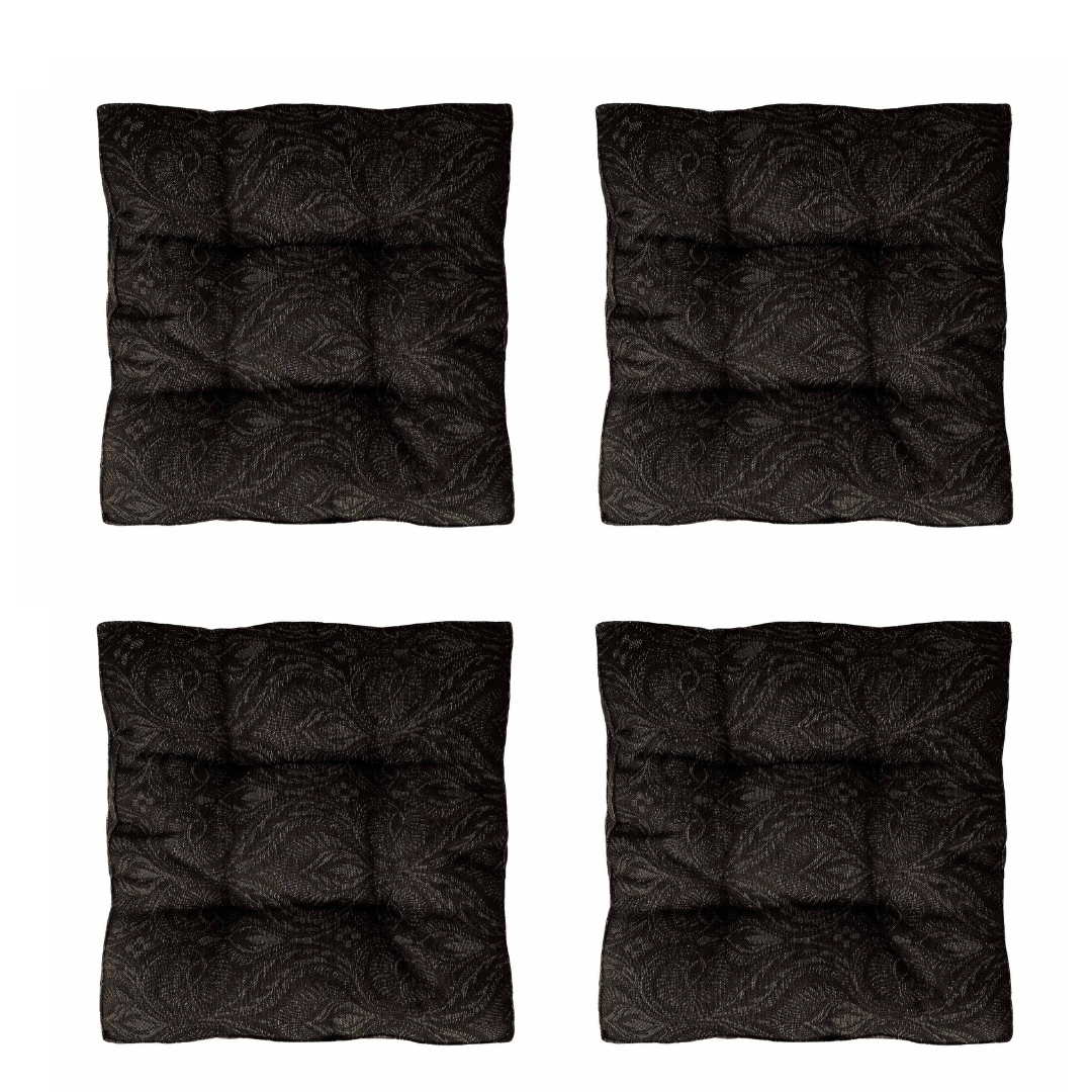 4 Black Baroque Chair Cushions | Luxury Tapestry Seat Pad for Dining Chairs