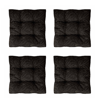 4 Black Baroque Chair Cushions | Luxury Tapestry Seat Pad for Dining Chairs