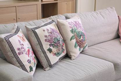 Tapestry Pillowcase With Basket Of Lavender Pattern | Festive Home Decor, Family And Friends Housewarming Present Idea