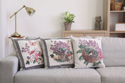 Tapestry Pillowcase With Basket Of Lavender Pattern | Festive Home Decor, Family And Friends Housewarming Present Idea
