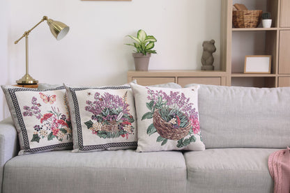 Tapestry Pillowcase With Basket Of Lavender Pattern | Festive Home Decor, Family And Friends Housewarming Present Idea