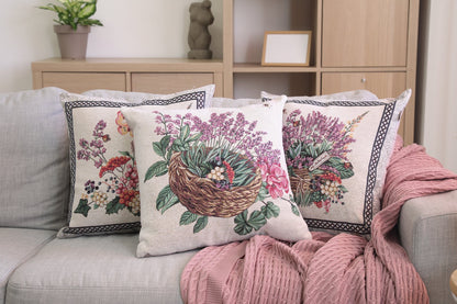 Tapestry Pillowcase With Basket Of Lavender Pattern | Festive Home Decor, Family And Friends Housewarming Present Idea