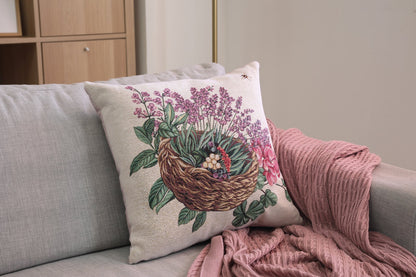 Tapestry Pillowcase With Basket Of Lavender Pattern | Festive Home Decor, Family And Friends Housewarming Present Idea