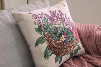 Tapestry Pillowcase With Basket Of Lavender Pattern | Festive Home Decor, Family And Friends Housewarming Present Idea