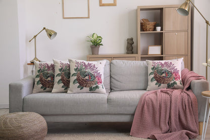 Tapestry Pillowcase With Basket Of Lavender Pattern | Festive Home Decor, Family And Friends Housewarming Present Idea