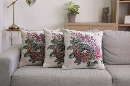 Tapestry Pillowcase With Basket Of Lavender Pattern | Festive Home Decor, Family And Friends Housewarming Present Idea