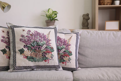 Tapestry Pillowcase With Basket Of Lavender Pattern | Festive Home Decor, Family And Friends Housewarming Present Idea