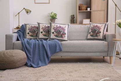 Tapestry Pillowcase With Basket Of Lavender Pattern | Festive Home Decor, Family And Friends Housewarming Present Idea