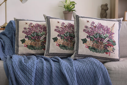 Tapestry Pillowcase With Basket Of Lavender Pattern | Festive Home Decor, Family And Friends Housewarming Present Idea