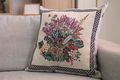 Tapestry Pillowcase With Basket Of Lavender Pattern | Festive Home Decor, Family And Friends Housewarming Present Idea