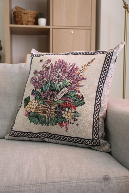 Tapestry Pillowcase With Basket Of Lavender Pattern | Festive Home Decor, Family And Friends Housewarming Present Idea