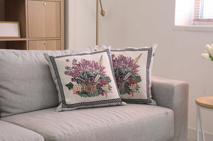 Tapestry Pillowcase With Basket Of Lavender Pattern | Festive Home Decor, Family And Friends Housewarming Present Idea
