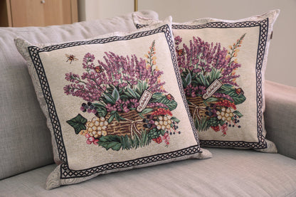 Tapestry Pillowcase With Basket Of Lavender Pattern | Festive Home Decor, Family And Friends Housewarming Present Idea