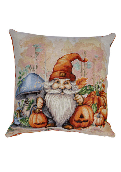 Autumn Gnome Tapestry Pillowcase With Blue Mushroom | Thanksgiving, Halloween Pumpkins Decor | Fall Harvest Textile