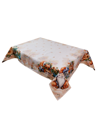 Autumn Gnomes Tapestry Tablecloth | Fall Harvest Table Decor, Halloween Pumpkins Table Cover | Thanksgiving Kitchen Decoration, Gnome Linen