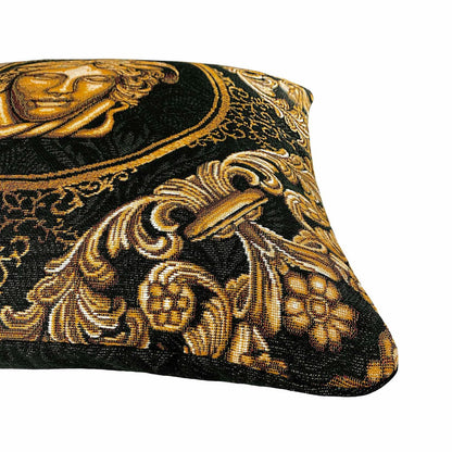 Baroque Gold Tapestry Pillowcase | Black Luxury Pillow Cover | Medusa Head Style Decor
