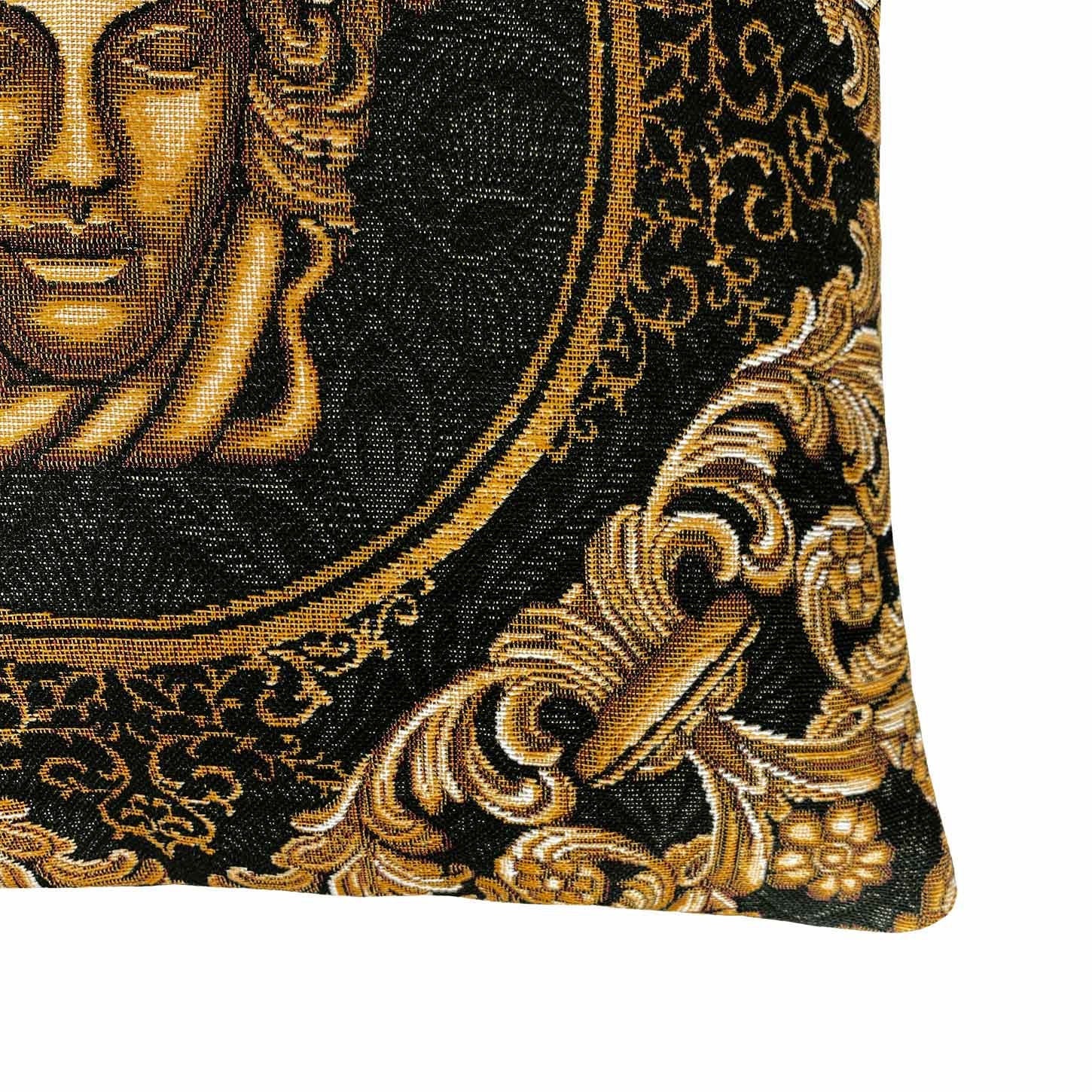 Baroque Gold Tapestry Pillowcase | Black Luxury Pillow Cover | Medusa Head Style Decor