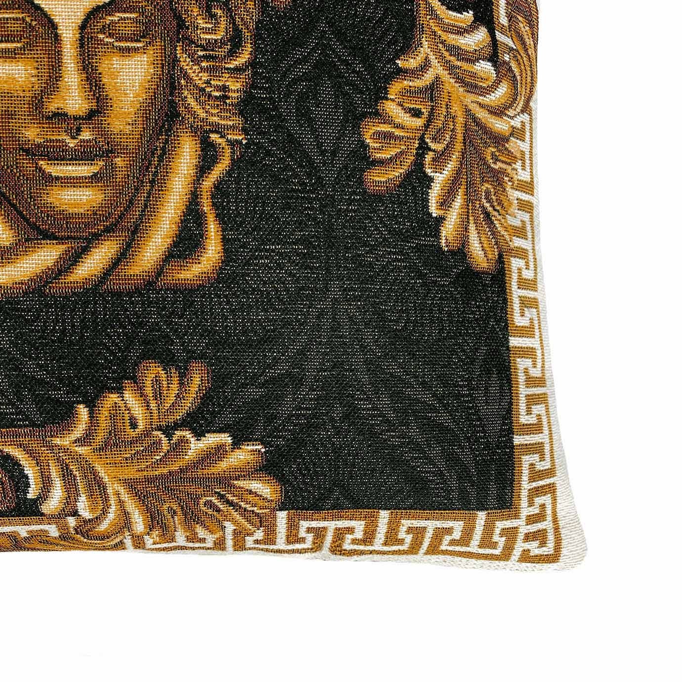 Baroque Gold Tapestry Pillowcase | Black Luxury Pillow Cover | Medusa Head Style Decor