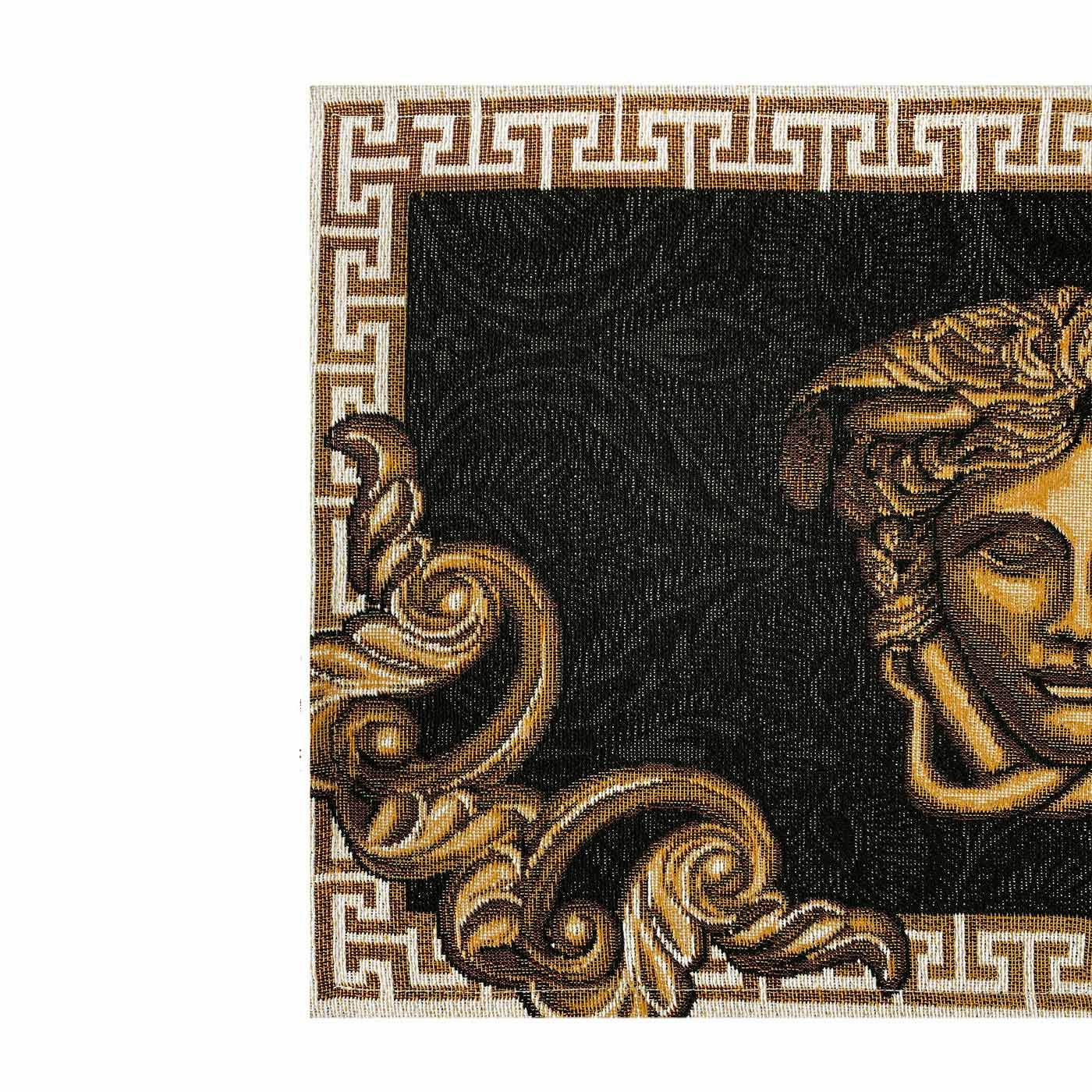 Black and gold baroque tapestry placemat with Medusa head detail and ornate border