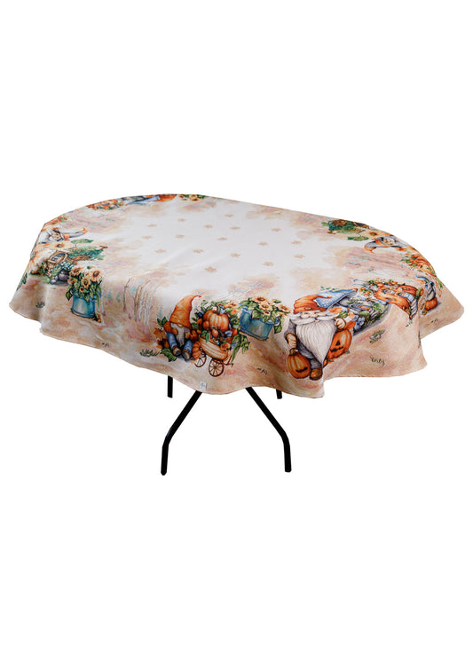 Oval Autumn Gnomes Tapestry Tablecloth | Thanksgiving, Fall Harvest Table Decor | Halloween Pumpkins Table Cover