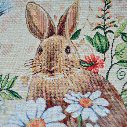 Beige Tapestry Tablecloth With Rabbits And Flowers Pattern | Kitchen And Living Room Textile Set, Festive Home Decor, Present Idea.
