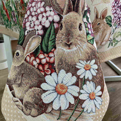 Beige Tapestry Tablecloth With Rabbits And Flowers Pattern | Kitchen And Living Room Textile Set, Festive Home Decor, Present Idea.