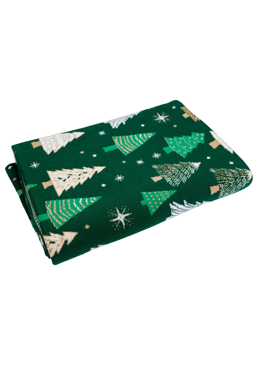 Green Knitted Blanket With Christmas Trees Pattern | New Year Home Decor, Throw And Pillow Cover Set